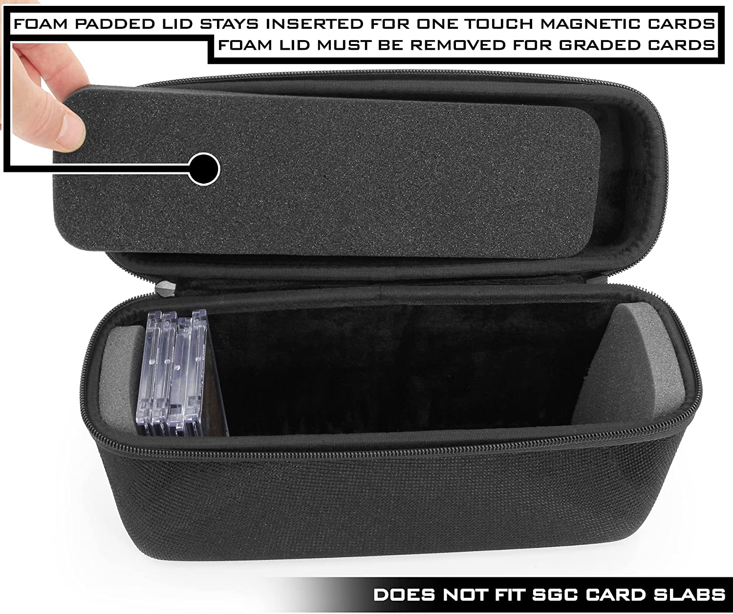 Casematix Graded Card Storage Box Case Fits 120+ BGS PSA FGS Graded Sports Cards and Toploaders - Waterproof Case with 4 Foam Slots