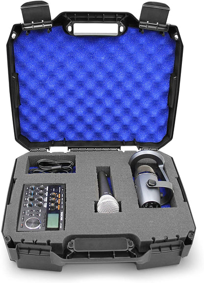 17" Mobile Podcast Station Case Compatible with Microphones, Recorders & Laptops and More - Dual Customizable Foams Protect Audio Recording Devices