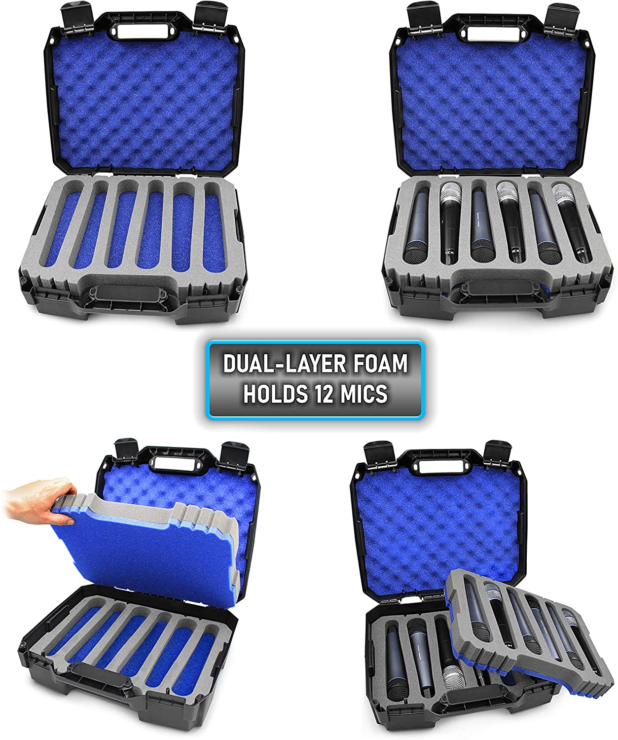 12-Mic Hard Case for Sennheiser/Shure/AKG Wireless Mics - Polymer Protection with Dual-Level Foam Storage - Case Only