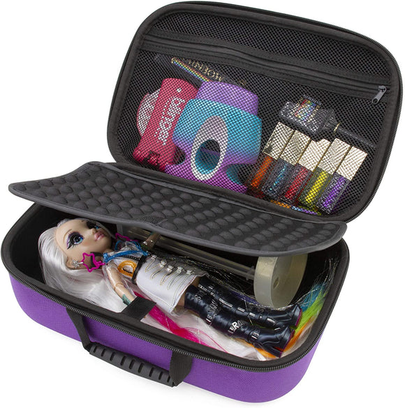 CASEMATIX Doll Travel Case Compatible with Rainbow High Dolls and Rainbow Surprise Hair Studio - Protective Carrier with Handle for Dolls