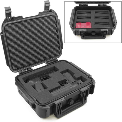 14" Two Gun Hard Case - Waterproof Shockproof Double Handgun Case with Customizable Foam Interior & Padlock Security Rings