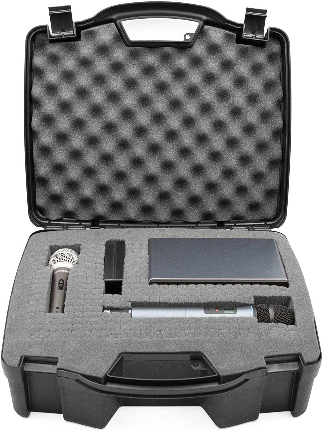 Hard Shell Wireless Microphone Case with Customizable Foam Compatible with Sennheiser, Shure, Audio Technica, Nady, VocoPro, AKG Systems