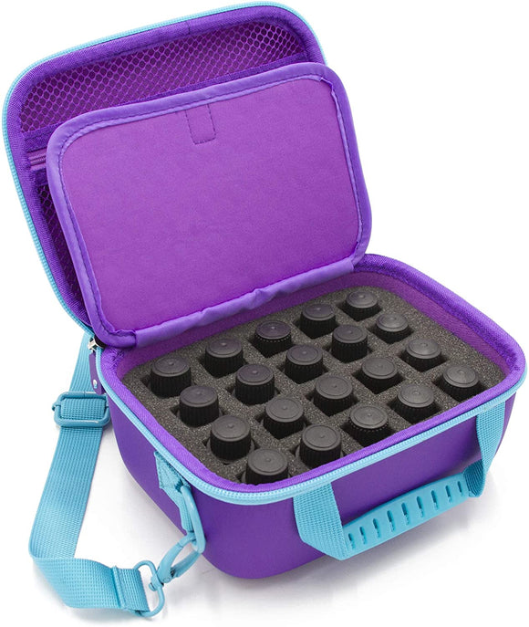 CASEMATIX Essential Oil Case for Carrying 20 Individual 5ml, 10ml and 15ml Bottles - Hard Shell Essential Oil Bag with Custom Foam and Pouch for Oils