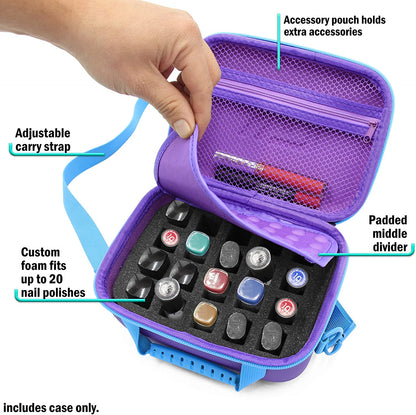 Nail Polish Organizer Case with 20 Nail Polish Holder Foam Slots - Includes Nail Polish Case with Padded Foam and Shoulder Carry Strap Only