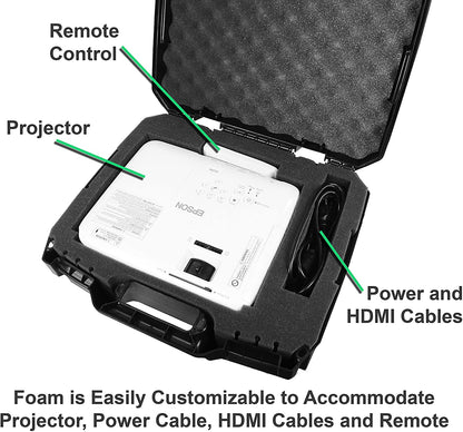 Hard Shell Projector Case Compatible with Epson PowerLite & Home Cinema Models with Tri-Layer Foam & Accessory Storage – Case Only