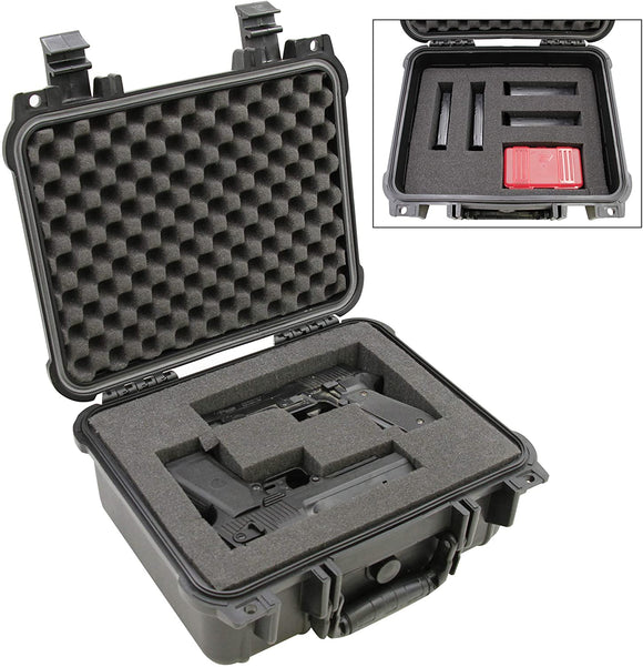 CASEMATIX 13" Hard Case for 2 Handguns - Waterproof & Shockproof 2 Pistol Hard Case, Double Handgun Case with Accessory Storage for Multiple Magazines
