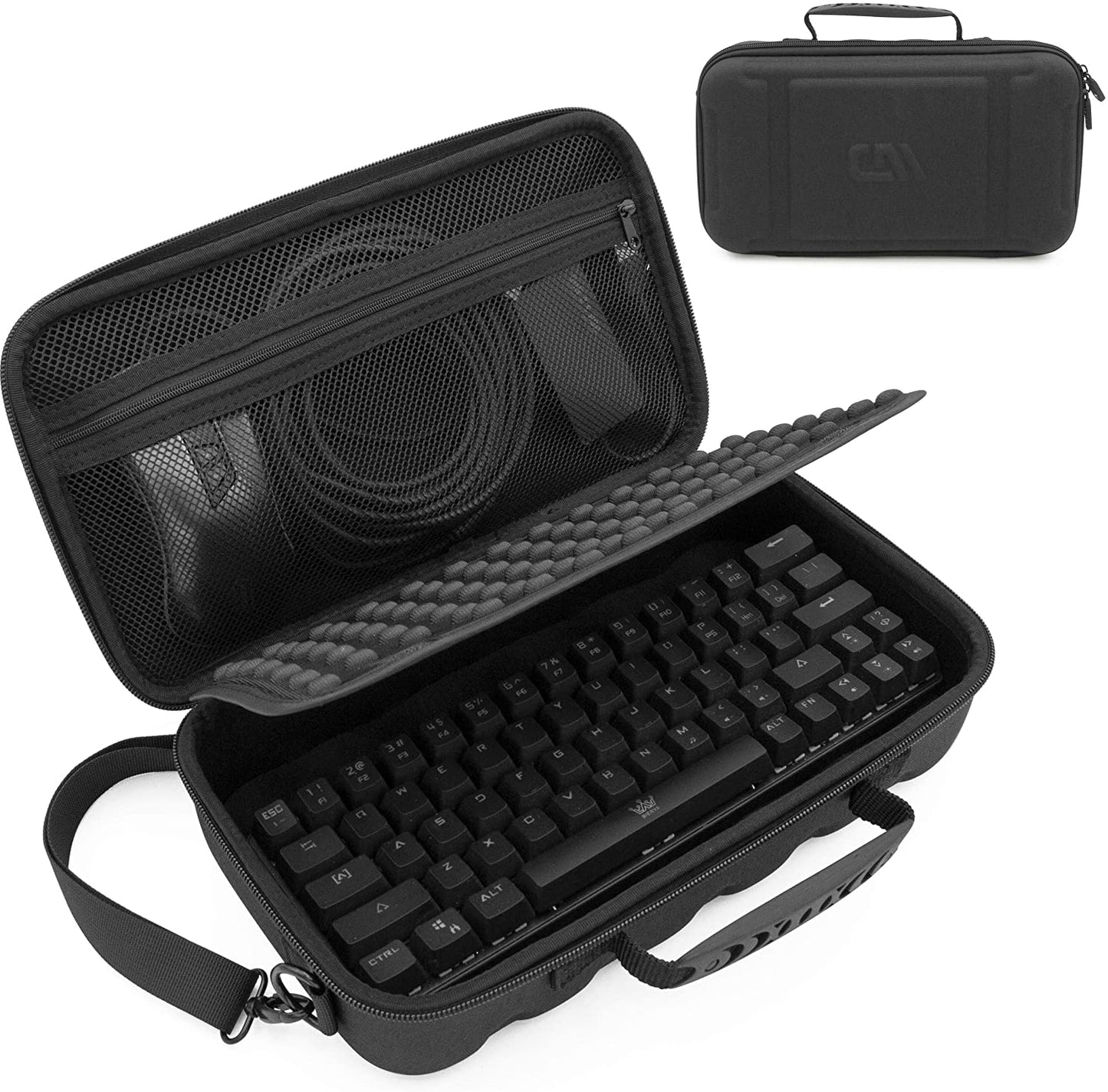 60% Keyboard Case Compatible with Razer Huntsman Mini/HK Gaming GK61 - Hard Shell EVA with Padded Divider, Shoulder Strap & Accessory Pocket