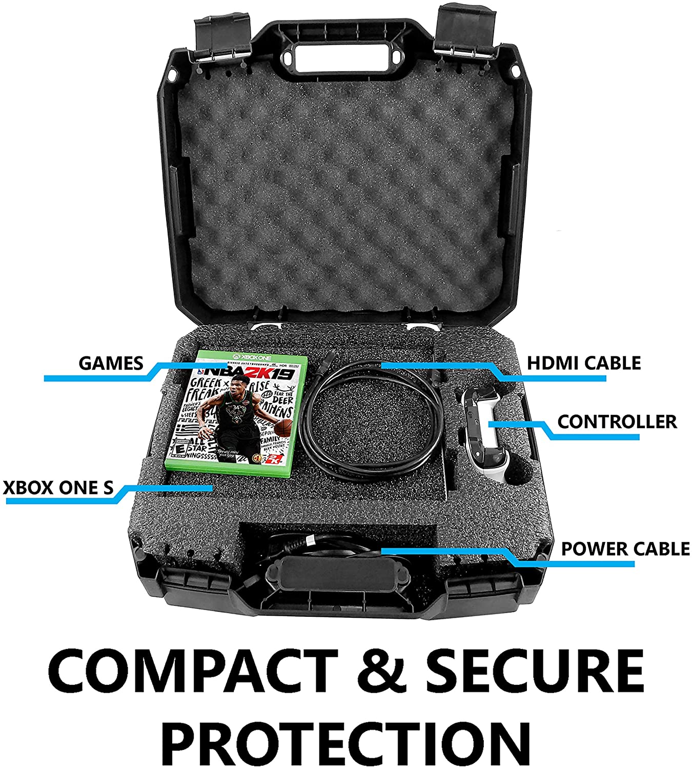 Xbox One S Travel Case - Hard Shell Carrying Case with Custom Foam for Console, Controller & Accessories