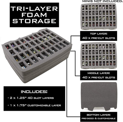 Miniature Storage Hard Shell Figure Case - 80 Slot Figurine Carrying Case with Customizable Foam Compatible with Warhammer 40k, DND & More!