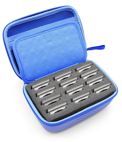 Barber Blade Case fits 12 Metal Clipper Blades - Andis/Oster/Wahl/Babyliss Compatible with Custom Padded Slots & Zippered Compartment