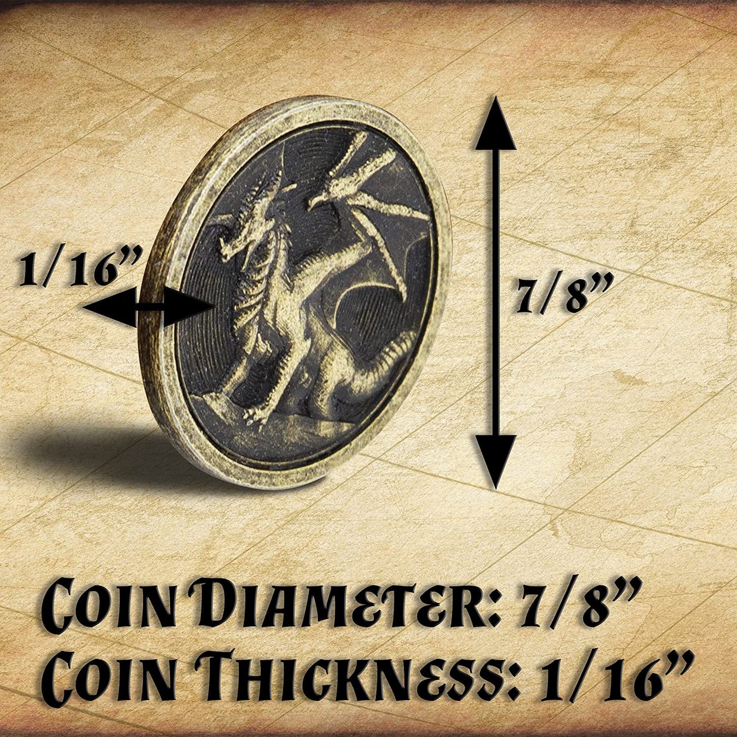 Metal Coins and Carrying Pouch for Tabletop RPG Board Games - 100 Count DND Coins Fantasy Coins with Dragons & Sword and Shield Engraving