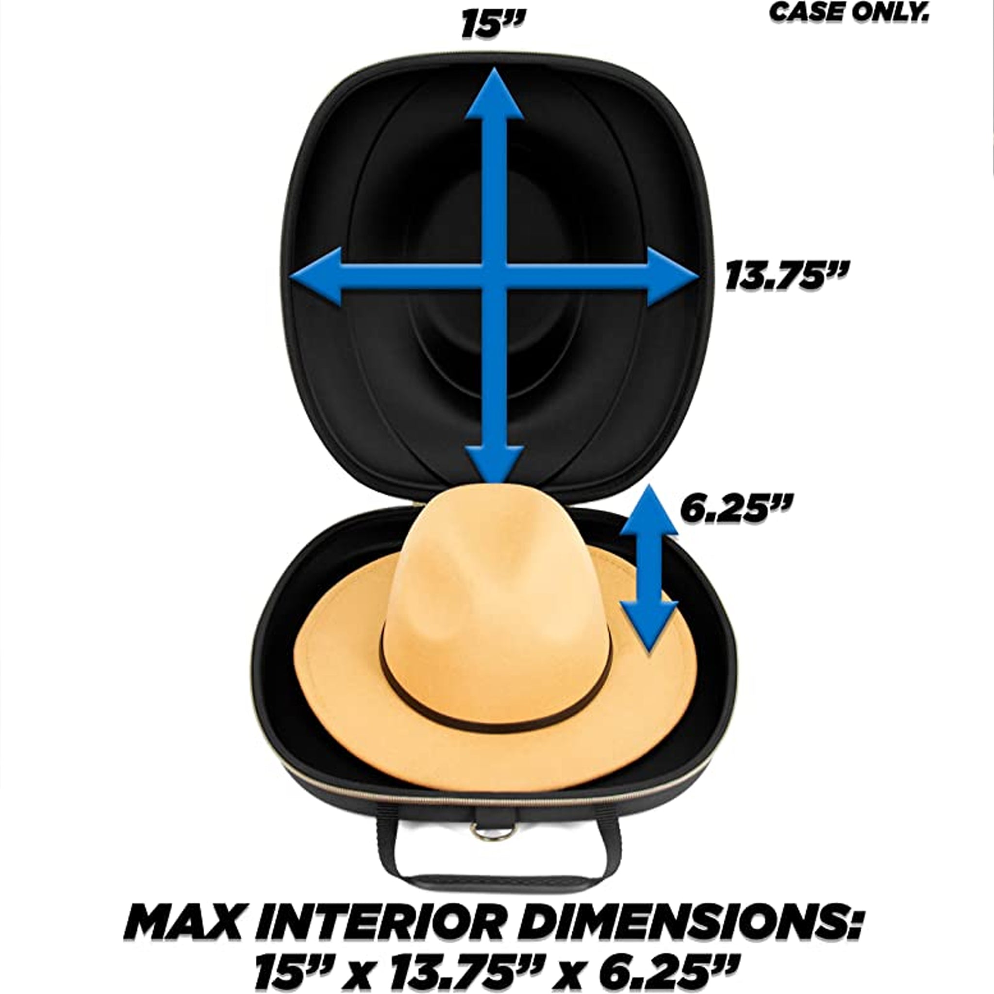 CASEMATIX Cowboy Hat Box Portable Cowboy Hat Storage for Brims Up To 4.75  - Hard Shell Hat Case with Adjustable Carry Strap, ID Slot and Foam Insert