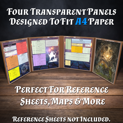 Faux Leather 4-Panel DM Screen – Embossed Folding GM Screen with Wet-Erase Pockets for Tabletop RPGs – Black or Brown (Inserts Not Included)