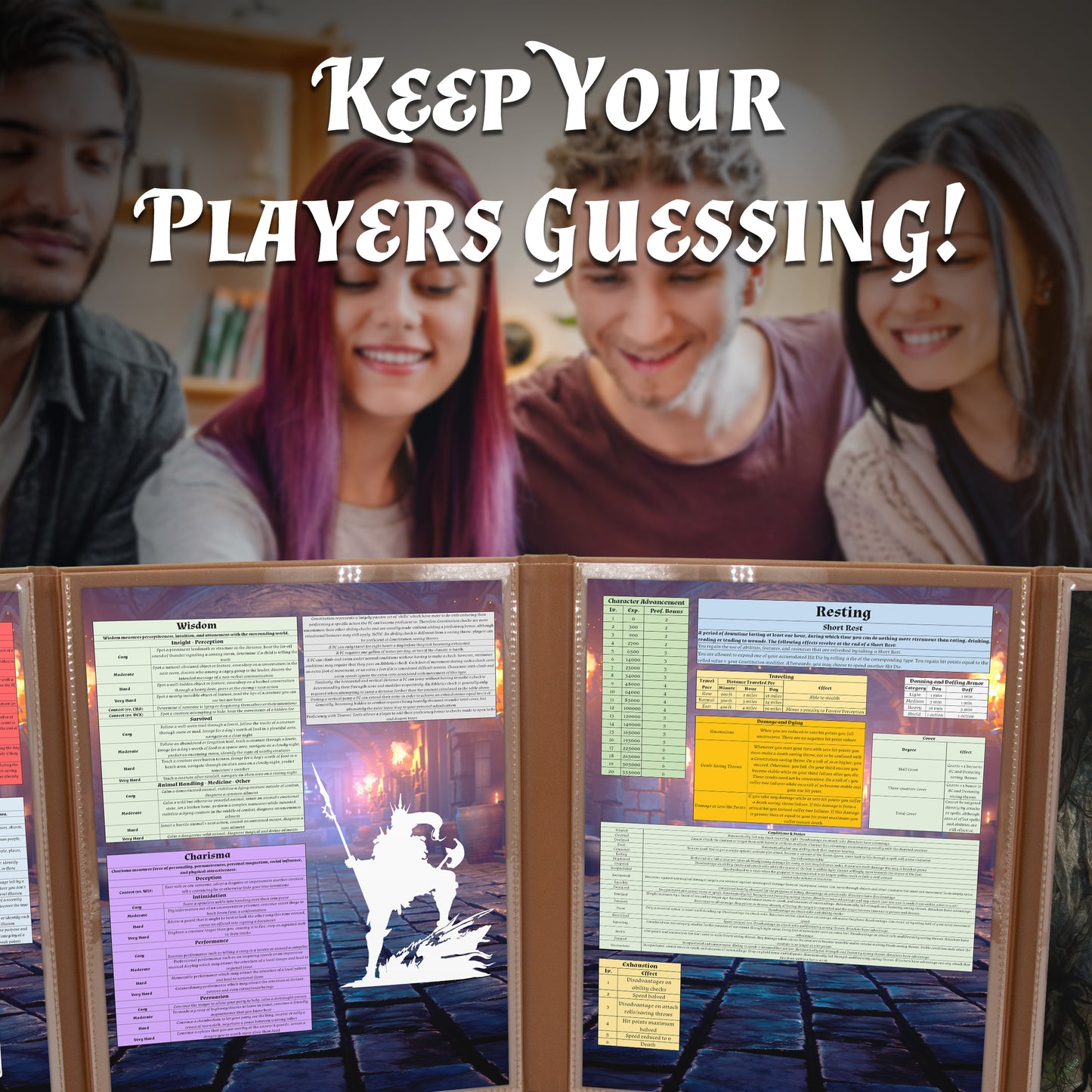Faux Leather 4-Panel DM Screen – Embossed Folding GM Screen with Wet-Erase Pockets for Tabletop RPGs – Black or Brown (Inserts Not Included)