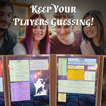 Faux Leather 4-Panel DM Screen – Embossed Folding GM Screen with Wet-Erase Pockets for Tabletop RPGs – Black or Brown (Inserts Not Included)