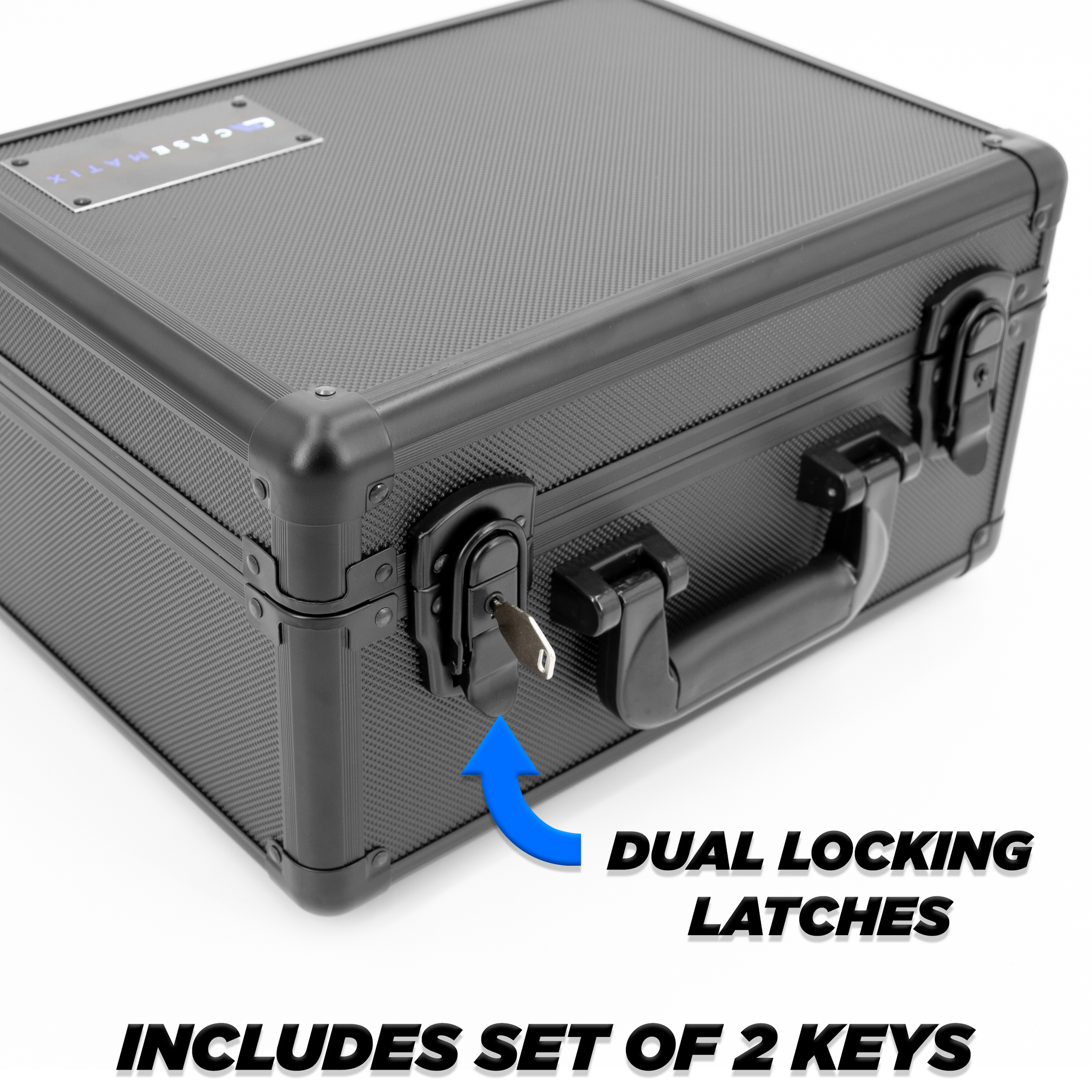 CASEMATIX 14 Locking Storage Box with Customizable Foam - Aluminum Frame Lock  Boxes for Personal Items with Two Keys for Tools, Electronics and More