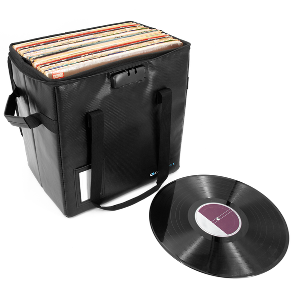 CASEMATIX Vinyl Record Case For Up To 40 Records - Fire Resistant Vinyl Record Storage Case with Combination Lock and Removable Divider