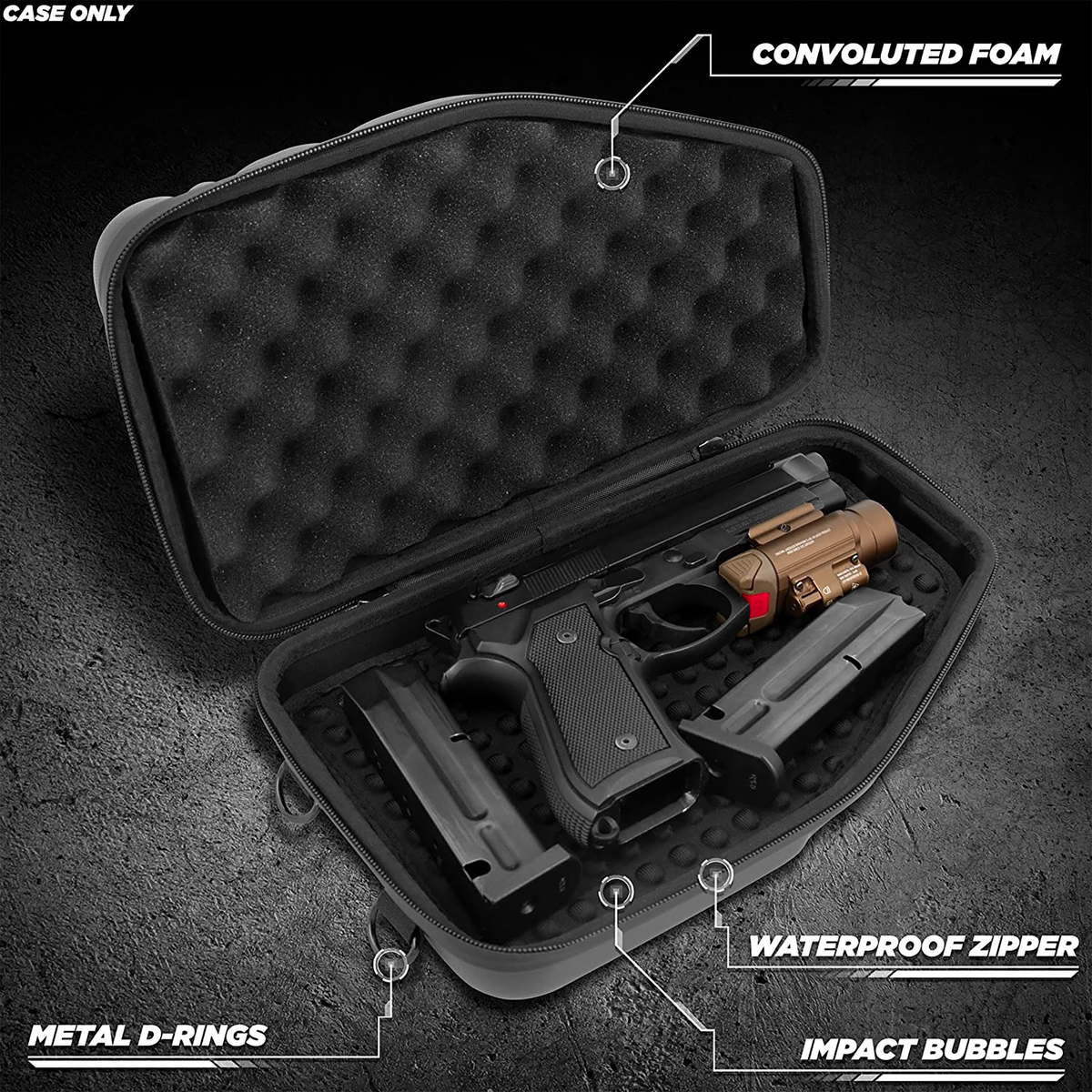 9mm Case Rim CASEMATIX Locking Pistol Case Fits Small to Large 9mm Pistols with Room ...