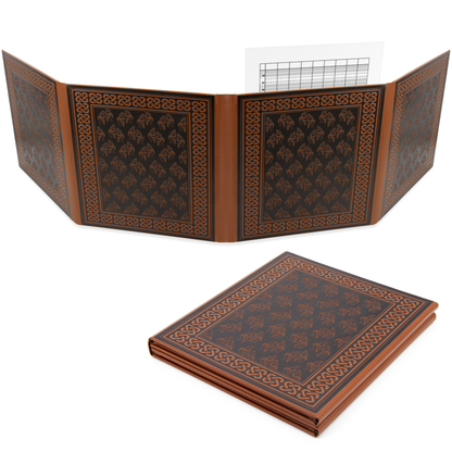 Faux Leather 4-Panel DM Screen – Embossed Folding GM Screen with Wet-Erase Pockets for Tabletop RPGs – Black or Brown (Inserts Not Included)