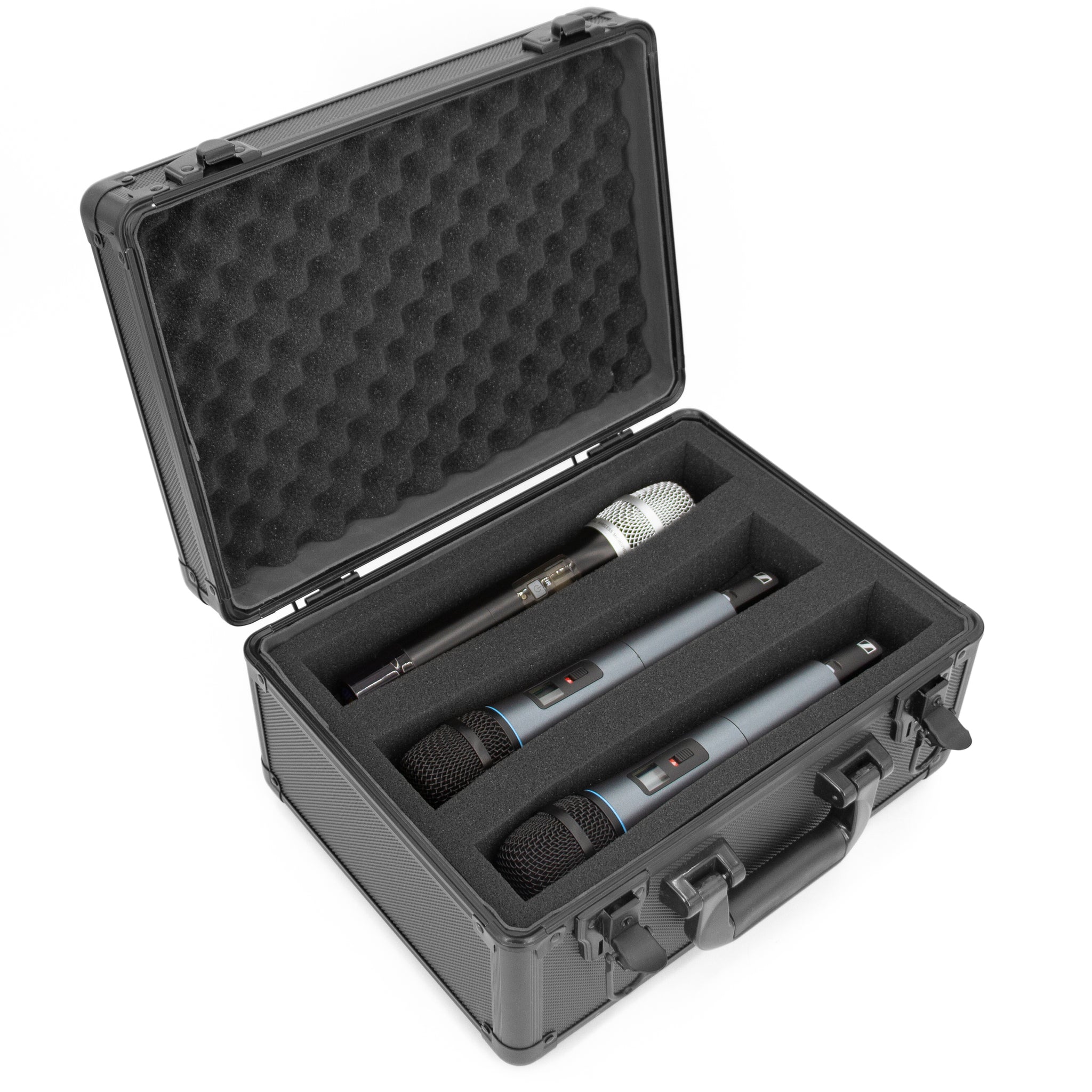 CASEMATIX 14 Locking Wireless Microphone Case with Two Layers of Foam -  Mic Case Lock Box for Audio Accessories, Mics, Receivers, Cables and More