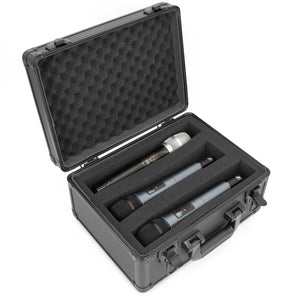 CASEMATIX 14" Locking Wireless Microphone Case with Two Layers of Foam - Mic Case Lock Box for Audio Accessories, Mics, Receivers, Cables and More