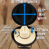 CASEMATIX Cowboy Hat Box Portable Cowboy Hat Storage for Brims Up To 4.75" - Hard Shell Hat Case with Adjustable Carry Strap, ID Slot and Foam Insert