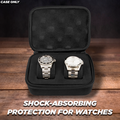 Watch Travel Case for Two Watches with Hard Shell Exterior, Plush Foam Cushions and Carry Handle - Protective Watch Box for Travel
