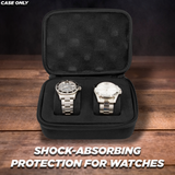 CASEMATIX Watch Travel Case for Two Watches with Hard Shell Exterior, Plush Foam Cushions and Carry Handle - Protective Watch Box for Travel