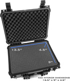 CASEMATIX 16" Waterproof Hard Travel Case with Padlock Rings and Customizable Foam - Fits Accessories up to 13.5” x 9” x 4.5”