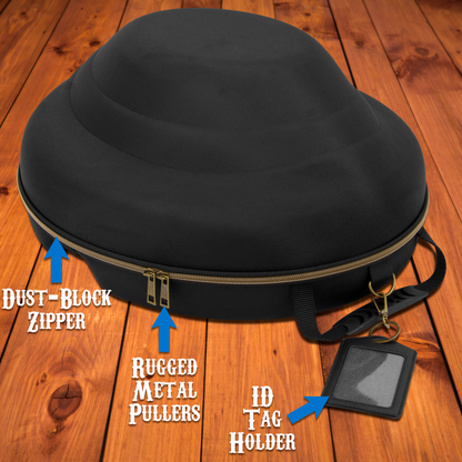 CASEMATIX Cowboy Hat Box Cowboy Hat Storage for Brims Up To 4.75" - Hard Shell Hat Case with Adjustable Carry Strap and ID Slot - 4 Color Options