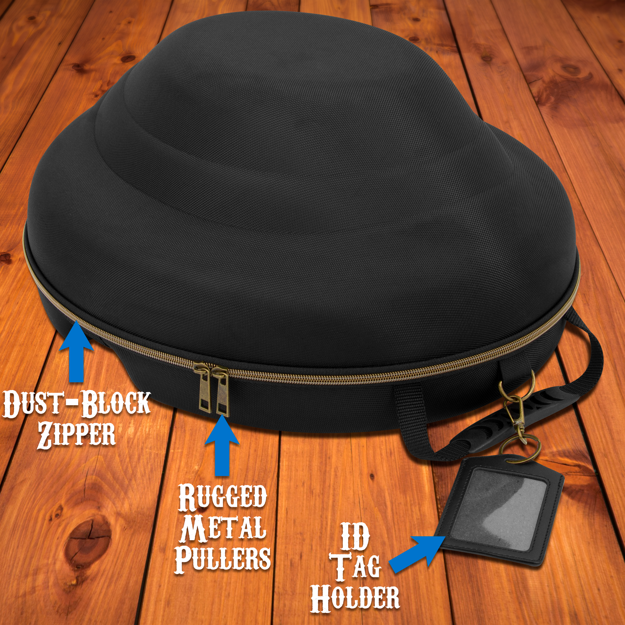 CASEMATIX Cowboy Hat Box Portable Cowboy Hat Storage for Brims Up To 4.75  - Hard Shell Hat Case with Adjustable Carry Strap, ID Slot and Foam Insert