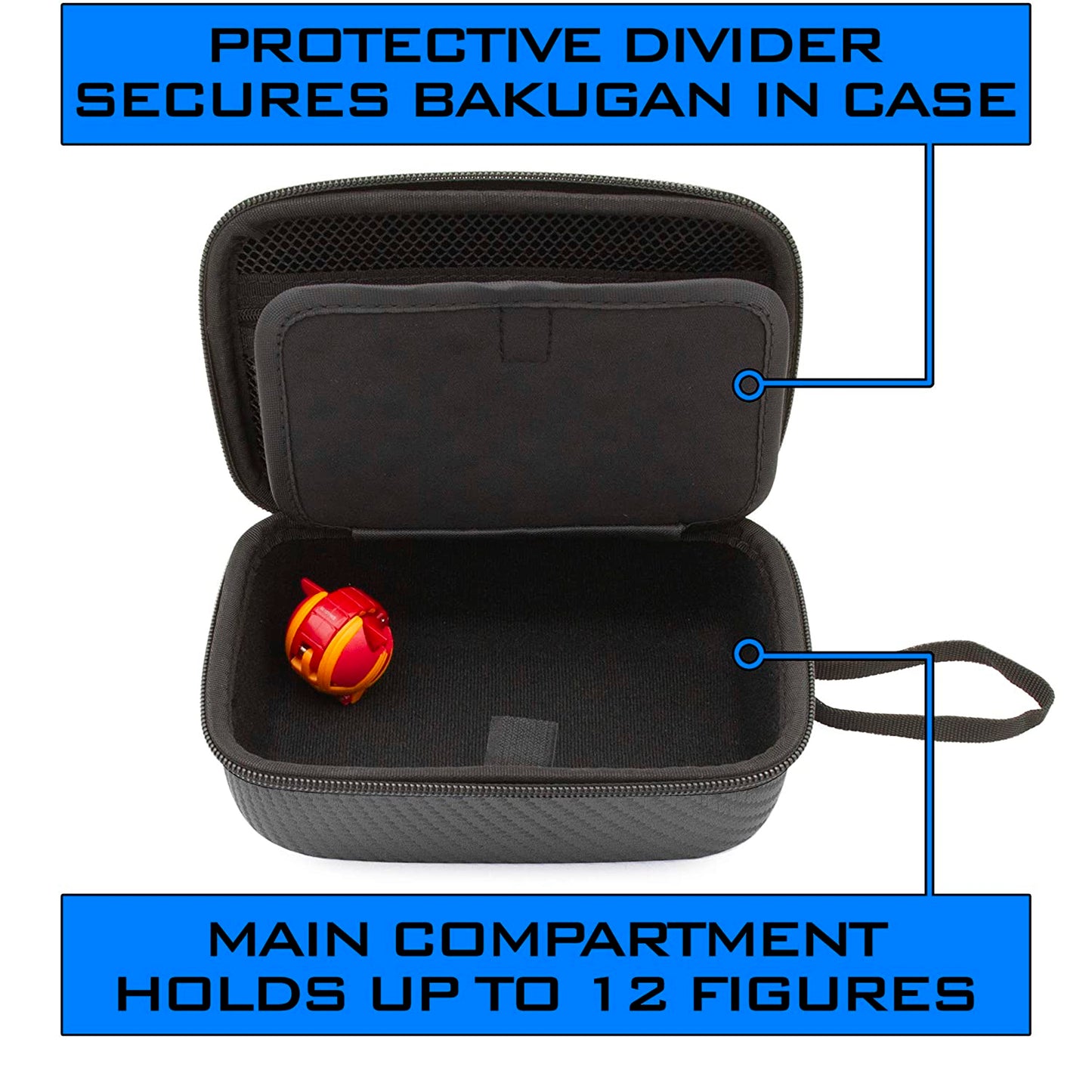 Bakugan Travel Case - Hard Shell Protection for Bakugan Figures, BakuCores & Trading Cards with Padded Divider & Wrist Strap