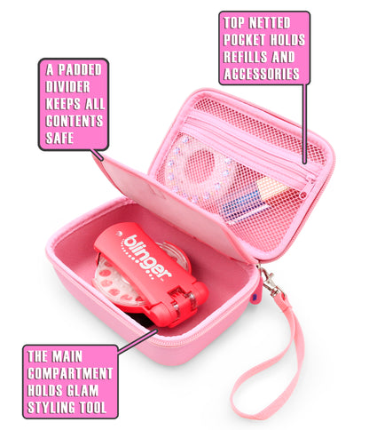 Travel Case with Wrist Strap for Blinger Deluxe Set, Blinger Refill Gems and More Hair Jewels and Nail Glam Childrens Accessories, Case Only