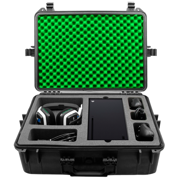 CASEMATIX Hard Shell Travel Case Compatible with Xbox Series X & S Console, Controllers, Headset and Accessories - Waterproof and Crushproof with Foam